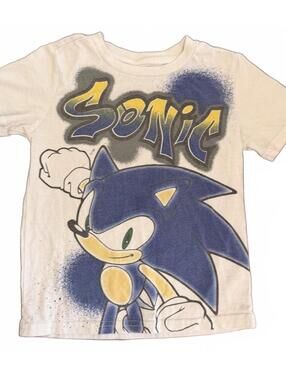 Kids Sonic Sega Gamer Tee White Airbrush Graffiti Style Size 5